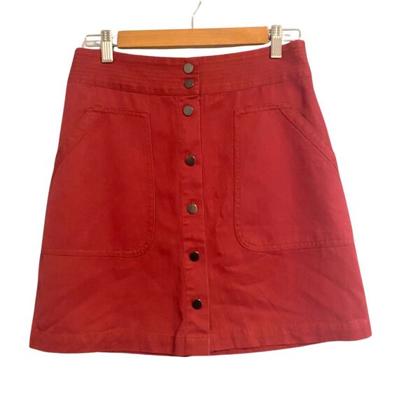 Banana Republic | Pink Button Up Denim Mini Skirt Pockets A-Line - Picture 1 of 6